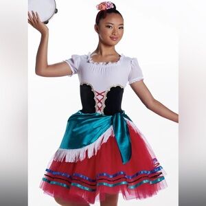 Weissman Kids Ballet Costume with Red and Teal Skirt (Tarantella)